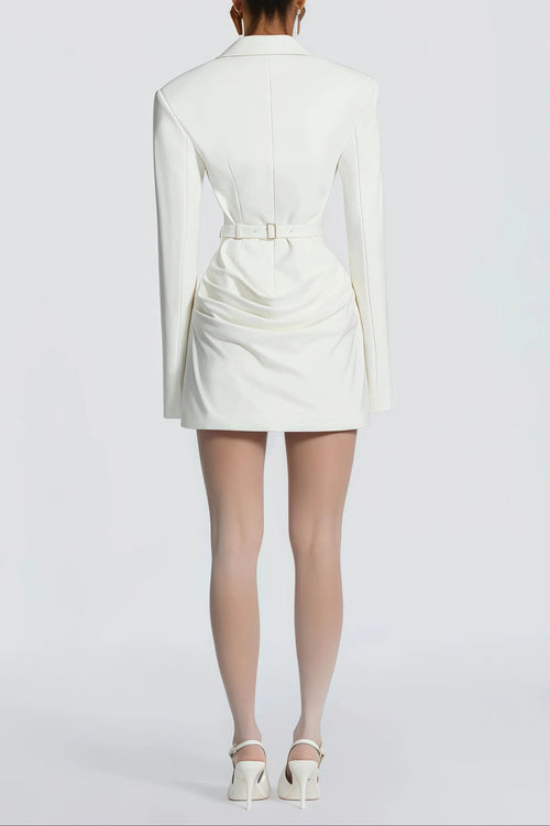 Amelia v-Neck Ruched Blazer Mini Dress In White