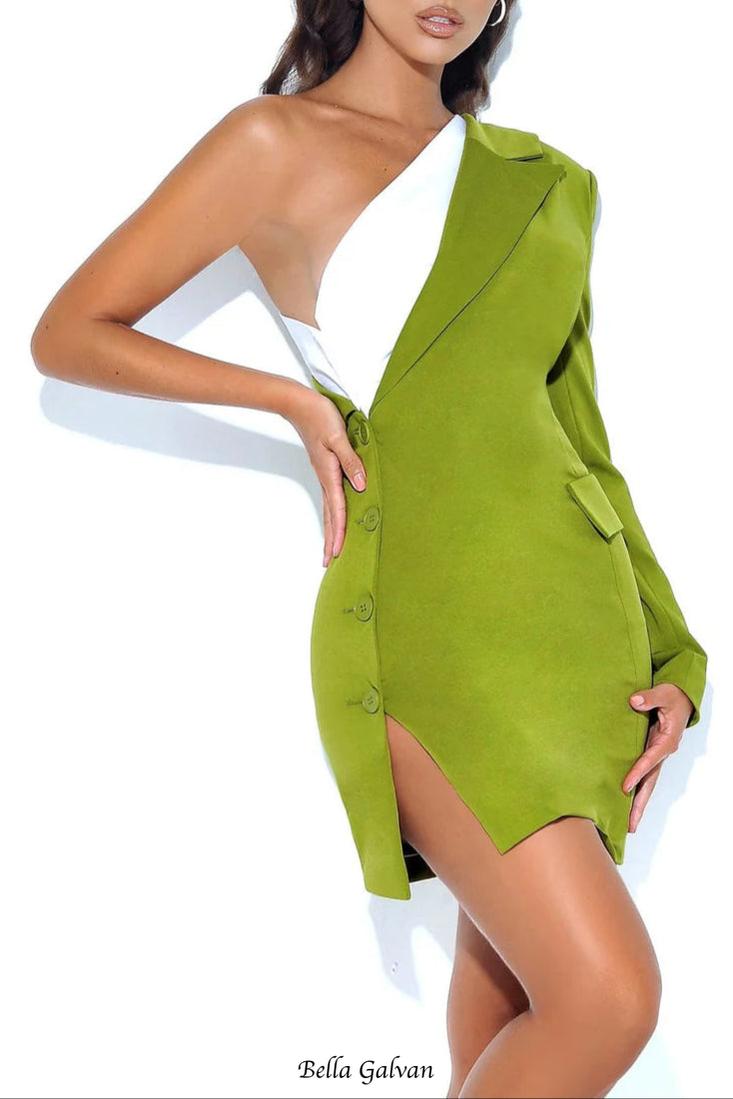 Olive One Sleeve Blazer mini Dress