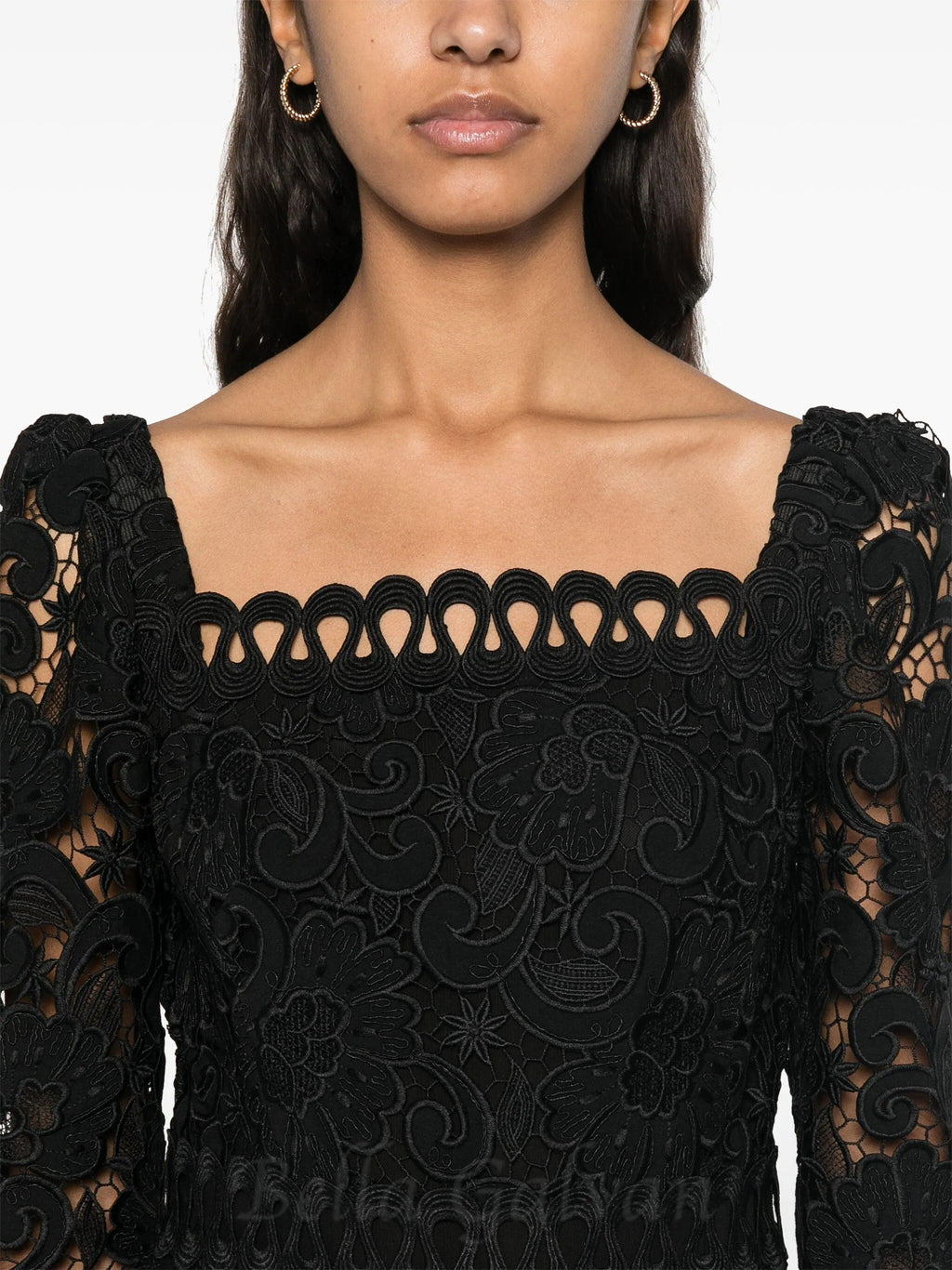 Flowering Girl Women floral-motif hollow lace mini dress in black