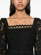 Flowering Girl Women floral-motif hollow lace mini dress in black