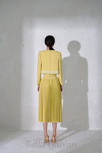 Flowering Girl Women draped top pleat skirt set in yellow