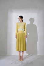 Flowering Girl Women draped top pleat skirt set in yellow