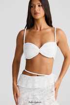 Flowering Girl Women crafted rope crop top lace skirt set in white