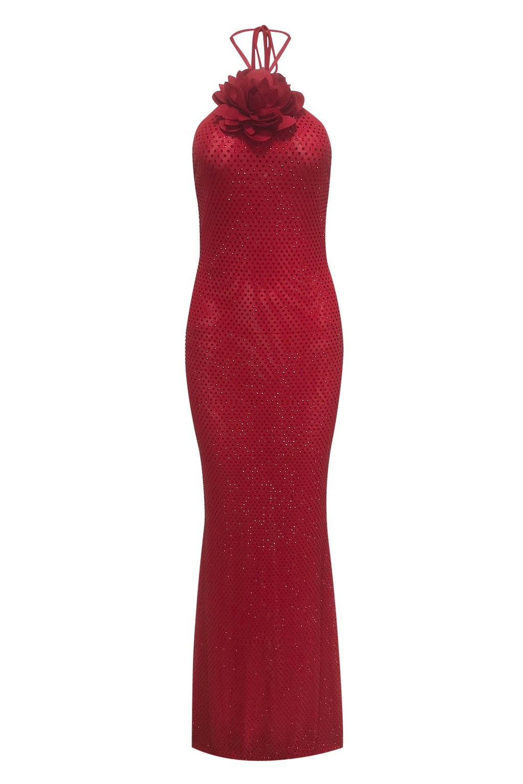 Flowering Girl Women ursula 3d flower sequin halter maxi dress in red