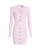 vicky v-neck button-detail ribbed mini dress in pink