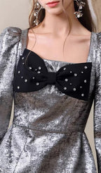 Flowering Girl Women Camren Silver Long Sleeve Bow Mini Dress