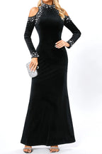 Flowering Girl Women barbara sequin embellished long sleeve maxi dress in black