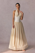 Flowering Girl Women tiffany halterneck tulle overlay maxi dress in apricot