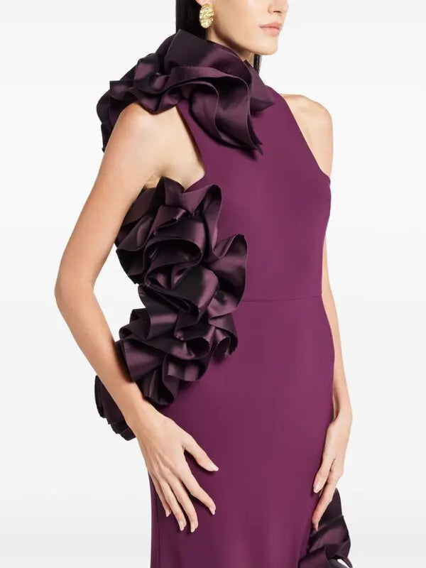 Joanna Ruffled-Appliqué Bodycon Gown Claret