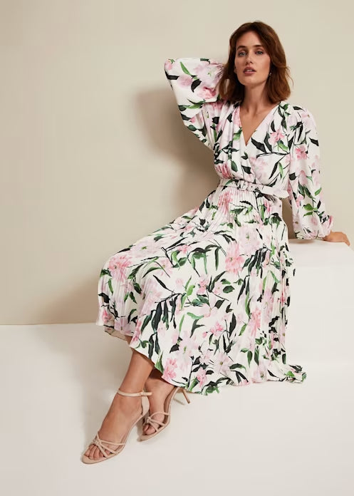 Flowering Girl Women multi-coloured penny floral pleat midi dress
