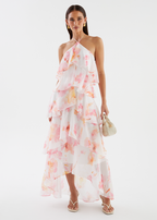 floral print layerHalter Maxi Dress - Pink Floral