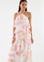 floral print layerHalter Maxi Dress - Pink Floral