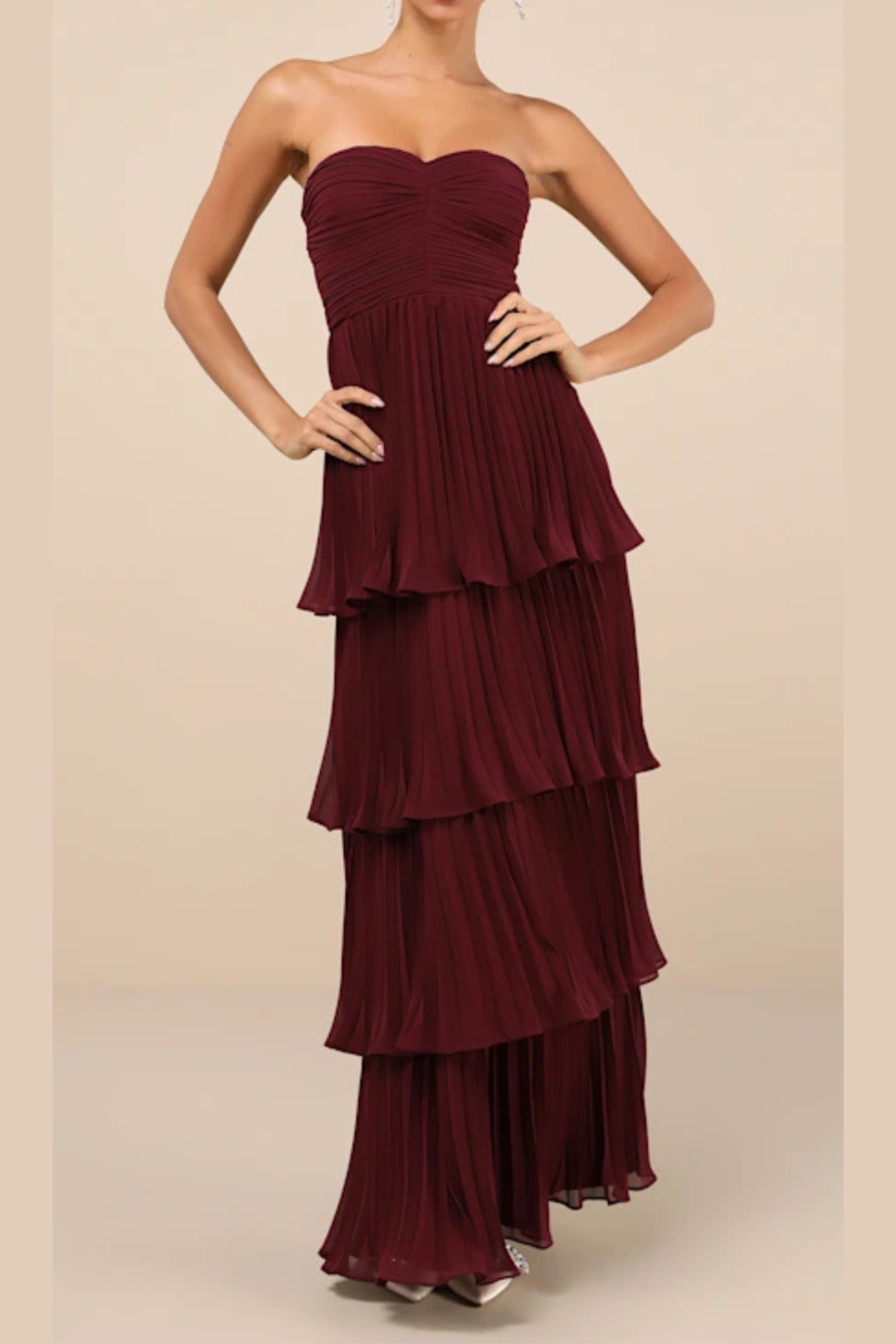 Flowering Girl Women Plum Purple Strapless Tiered Maxi Dress