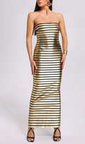 Flowering Girl Women STRAPLESS METALLIC STRIPE MAXI DRESS