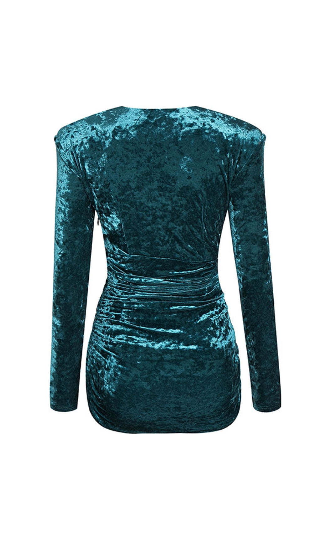 Flowering Girl Women Green V Neck Ruched Velvet Mini Dress