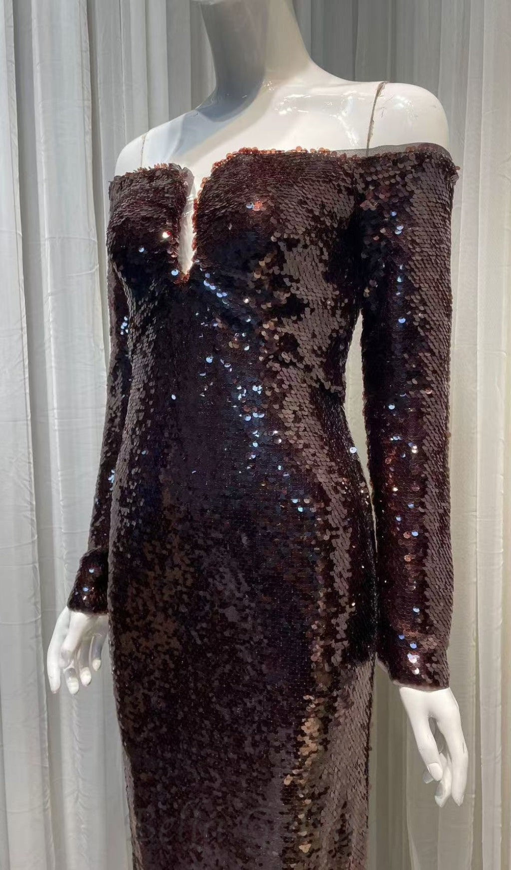 Flowering Girl Women long sleeve sequin maxi dress in brown