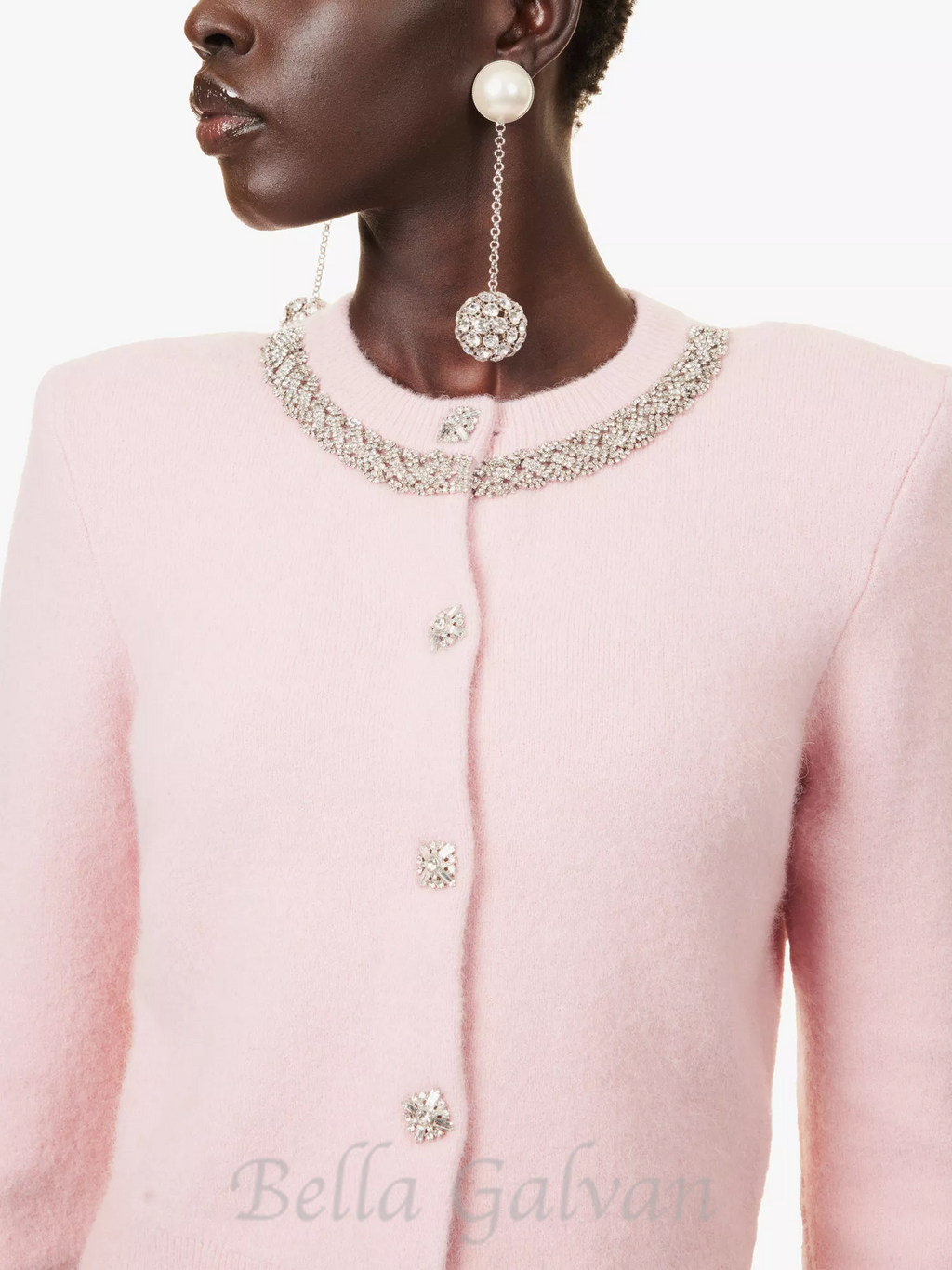 Flowering Girl Women Rhinestone-embellishment padded-shoulders knitted cardigan in pink