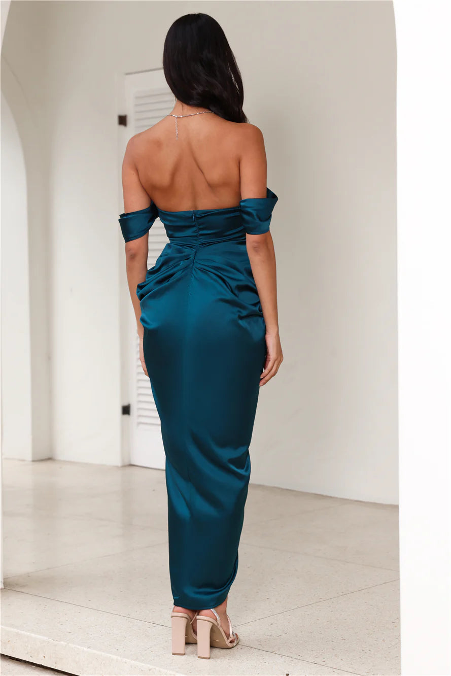 Flowering Girl Women strapless satin midi dress in teal