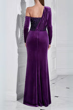 Flowering Girl Women One Shoulder Sequin-Embellished Velvet Maxi Dress In Purple