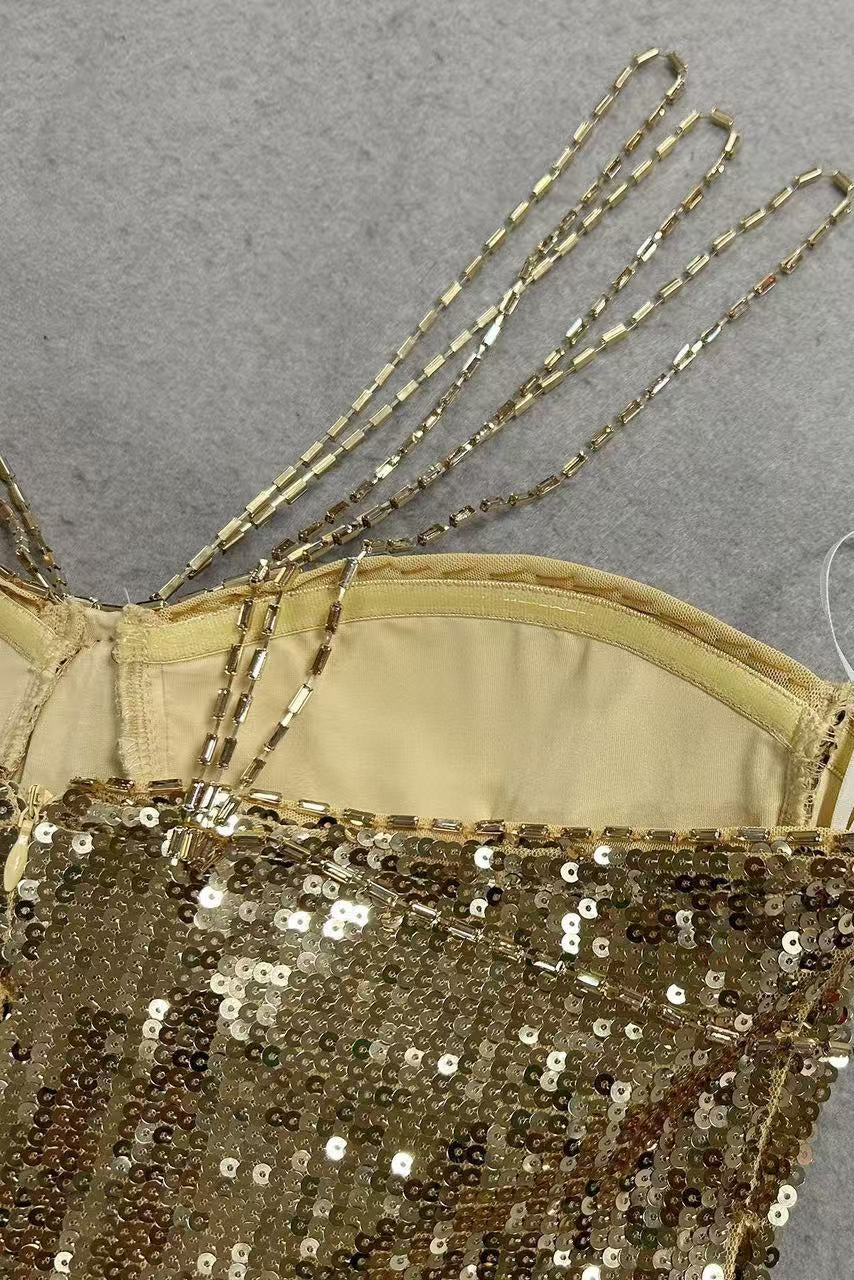 Sequin Rhinestone Strap Mermaid Maxi Gown
