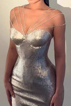 Sequin Rhinestone Strap Mermaid Maxi Gown