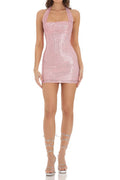 Virginia Sequin Halter Backless Mini Dress In Pink