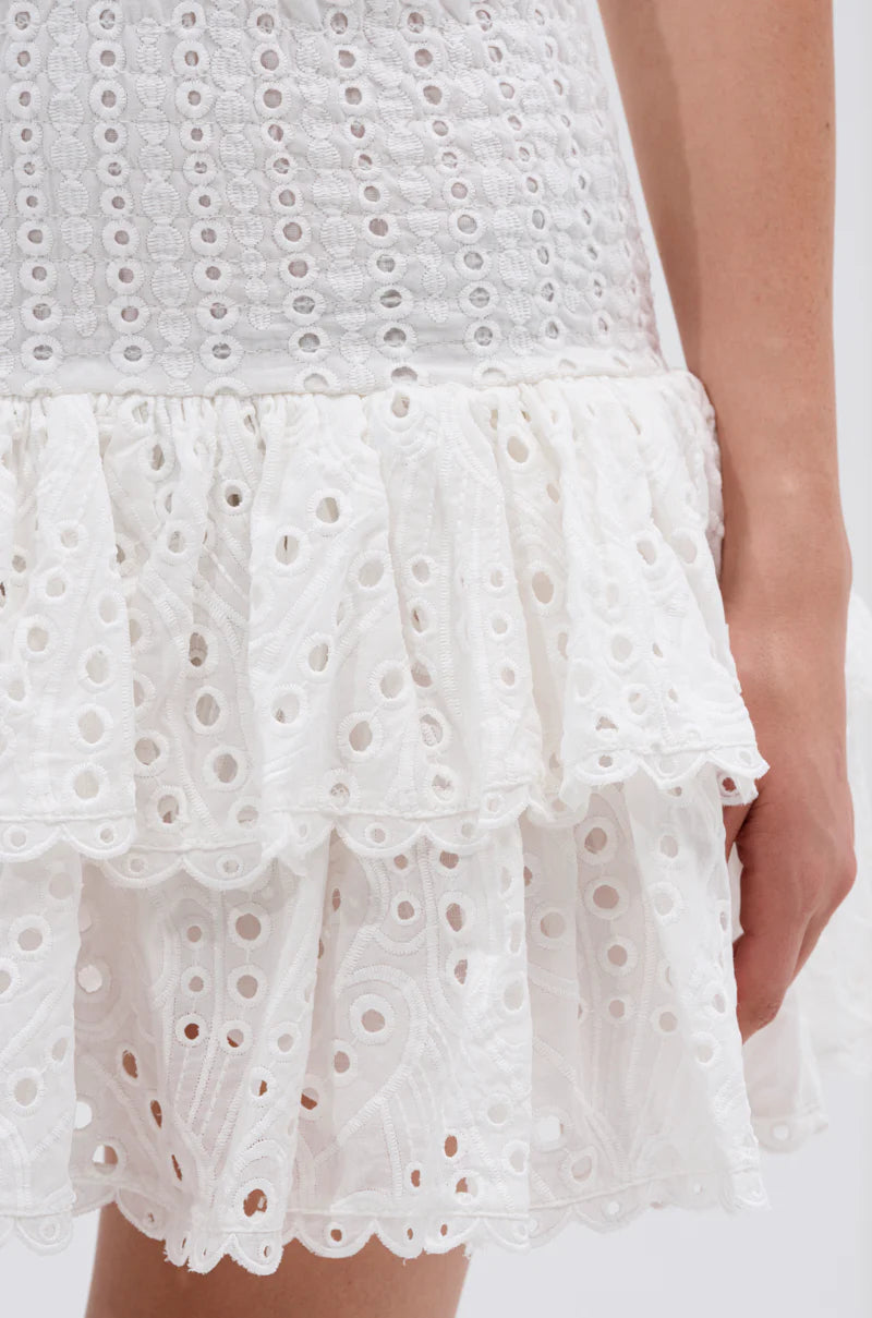 Flowering Girl Women Eyelet Layered Strapless Mini Dress In White