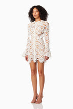 Flowering Girl Women Embroidered hollow mini dress in white