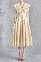 Flowering Girl Women sally Ruffled V-neck midi Dress in apricot