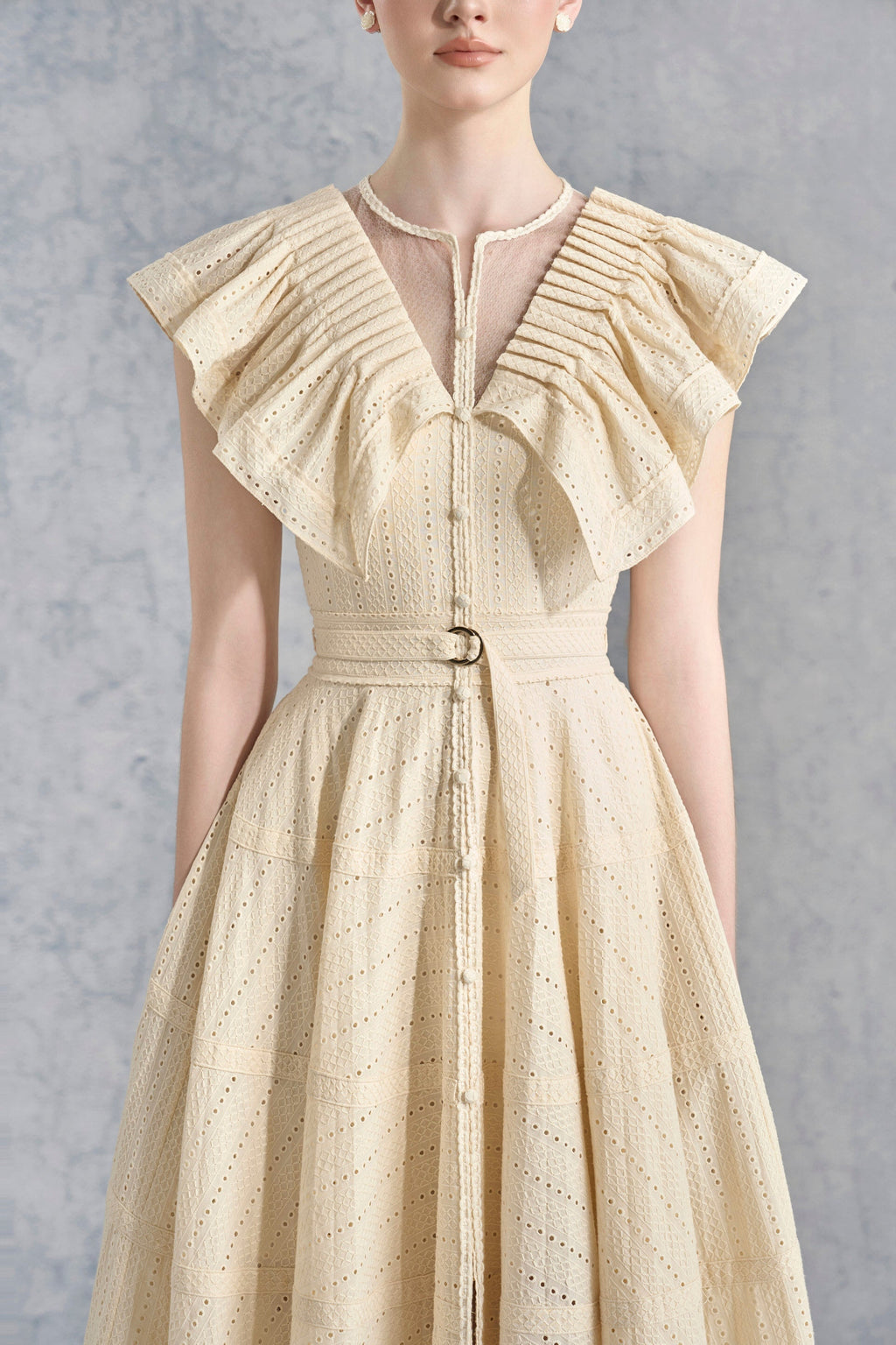 Flowering Girl Women sally Ruffled V-neck midi Dress in apricot