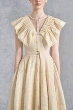 Flowering Girl Women sally Ruffled V-neck midi Dress in apricot