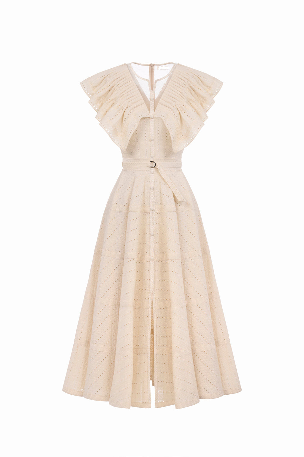Flowering Girl Women sally Ruffled V-neck midi Dress in apricot
