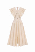 Flowering Girl Women sally Ruffled V-neck midi Dress in apricot