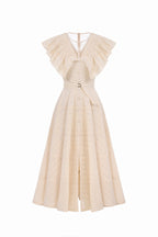 Flowering Girl Women sally Ruffled V-neck midi Dress in apricot