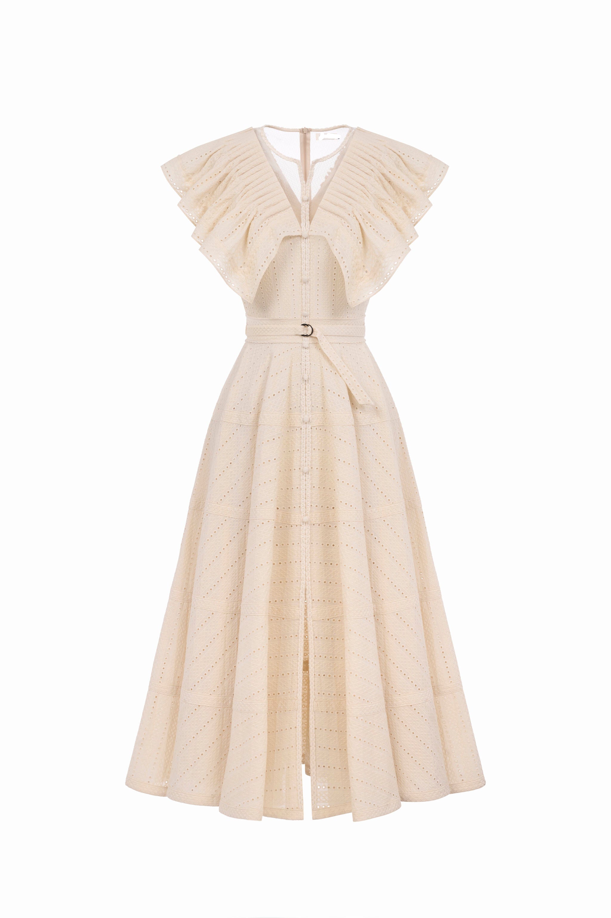 sally Ruffled V-neck midi Dress in apricot