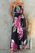 nancy off-shoulder floral print Jumpsuit - black
