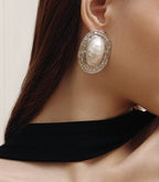 Flowering Girl Women Vintage Textured Gold Oval Baroque Pearl Stud Earrings