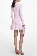 xylia Pink Pearl Trim v-neck Knit Mini Dress