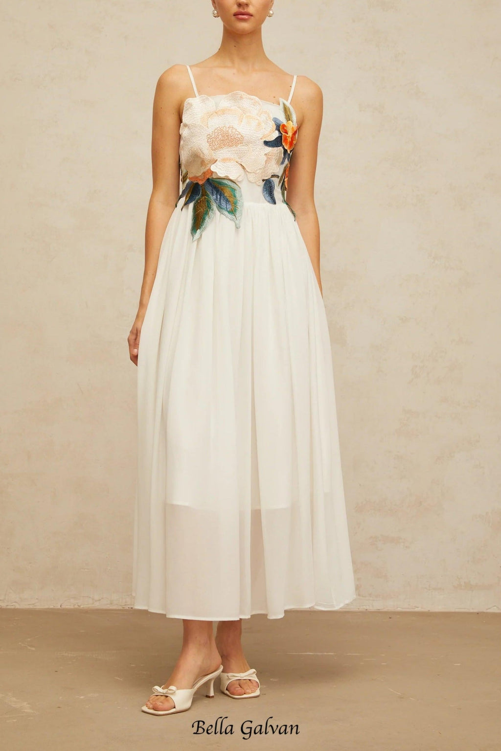 joann Appliqué Camellia Floral Maxi Dress in white