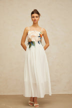 joann Appliqué Camellia Floral Maxi Dress in white