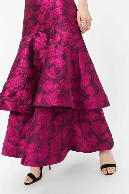 Flowering Girl Women layer Jacquard Maxi dress in red