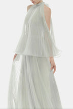 belinda Mint Pleated tulle sleeveless maxi Dress
