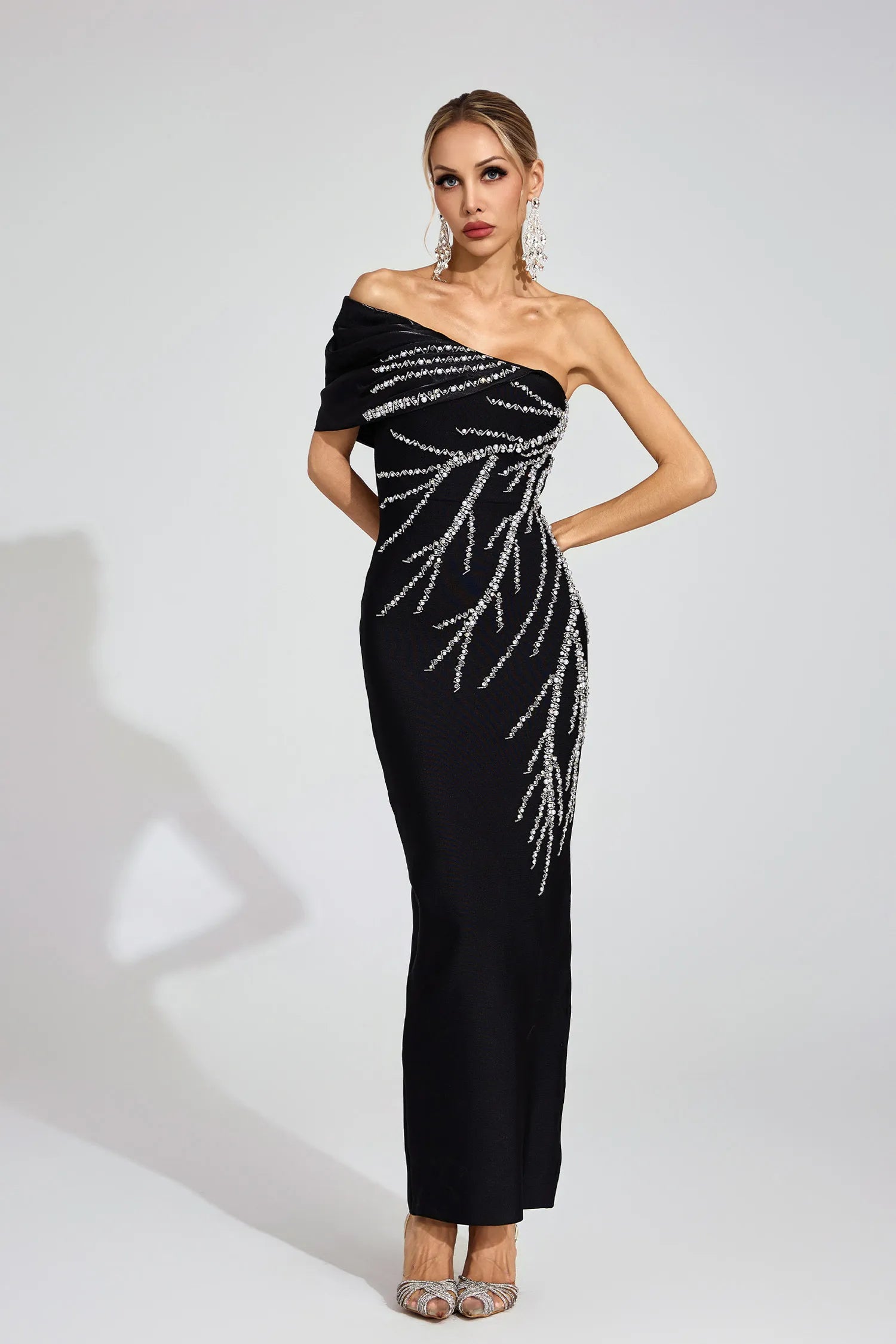 Xaviera Black Diamond Bandage Strapless Maxi Dress