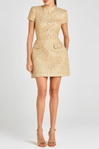 Tiffany Pearl-Embellished Tweed Mini Dress In Gold