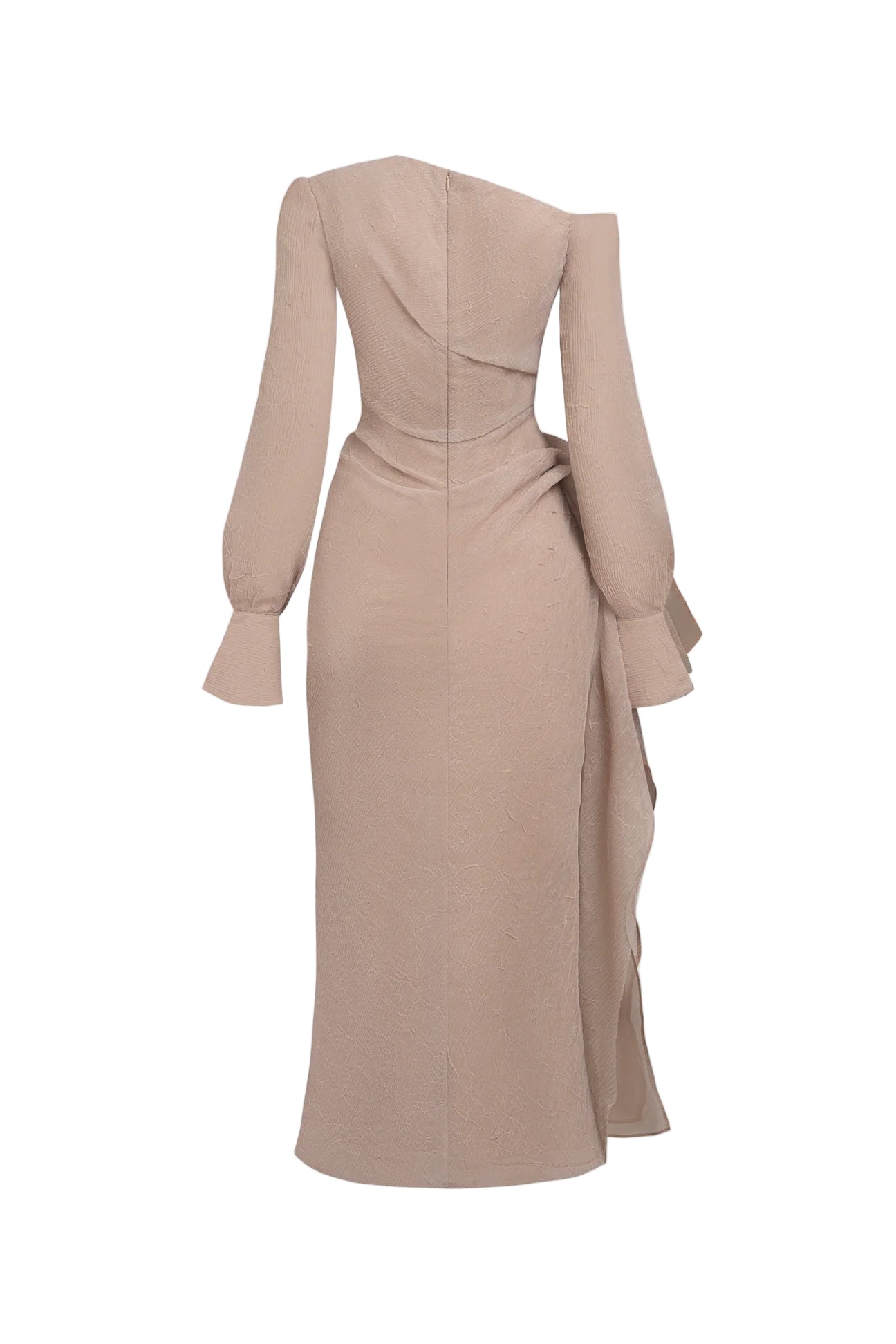 Flowering Girl Women Brianna Asymmetric Long Sleeve Pleated Maxi Dress In Beige