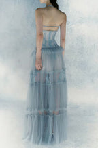 Hermosa Lace Splicing Layer Maxi Dress In Blue