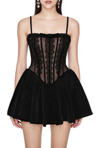 Rebecca Black Corset Lace Flare Mini Dress