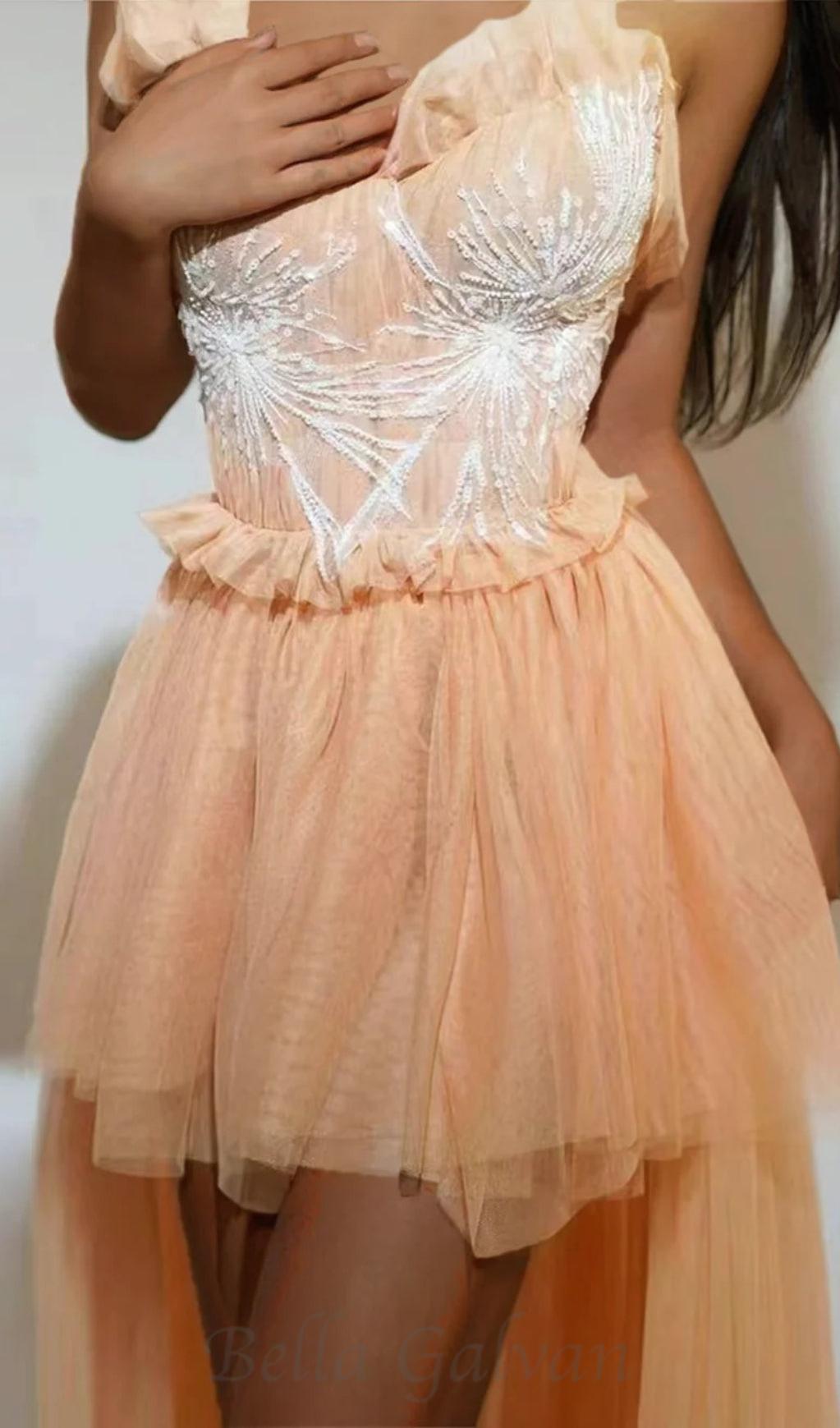 Flowering Girl Women Kalene Strapless Ruffle Tulle Dress In Apricot