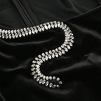 Flowering Girl Women Rhinestone Embellished Floor-Length Dress in black
