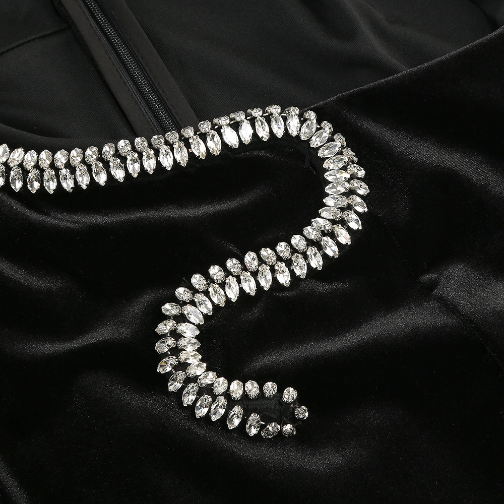 Flowering Girl Women Rhinestone Embellished Floor-Length Dress in black